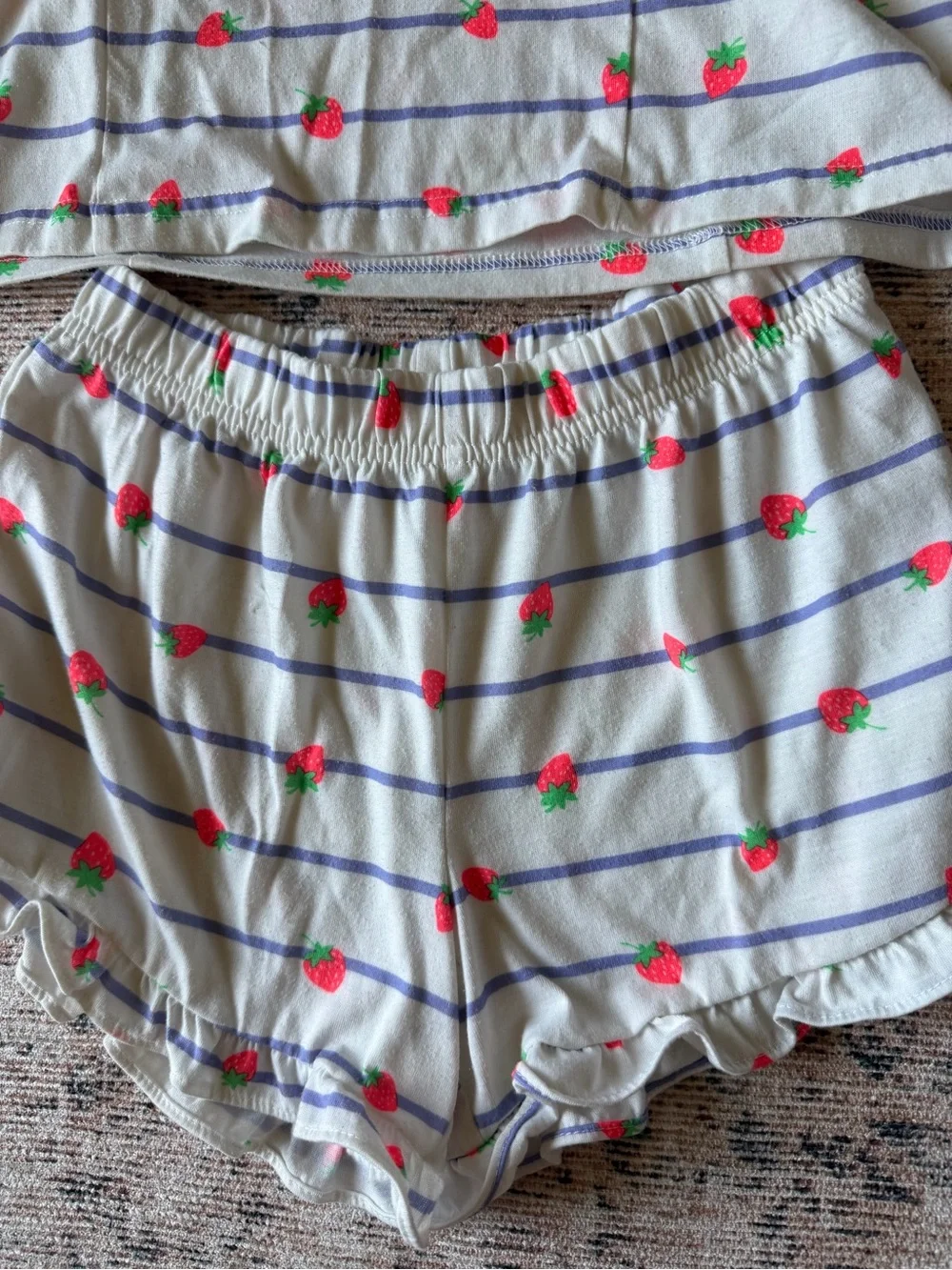 GAP Girls White Stripe Strawberry Ruffle Pajama Set